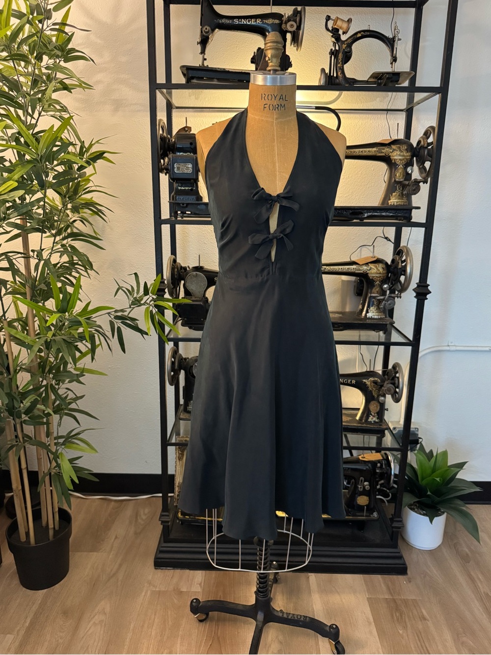 Nicole Miller Black Halter Midi Dress with Front Bows